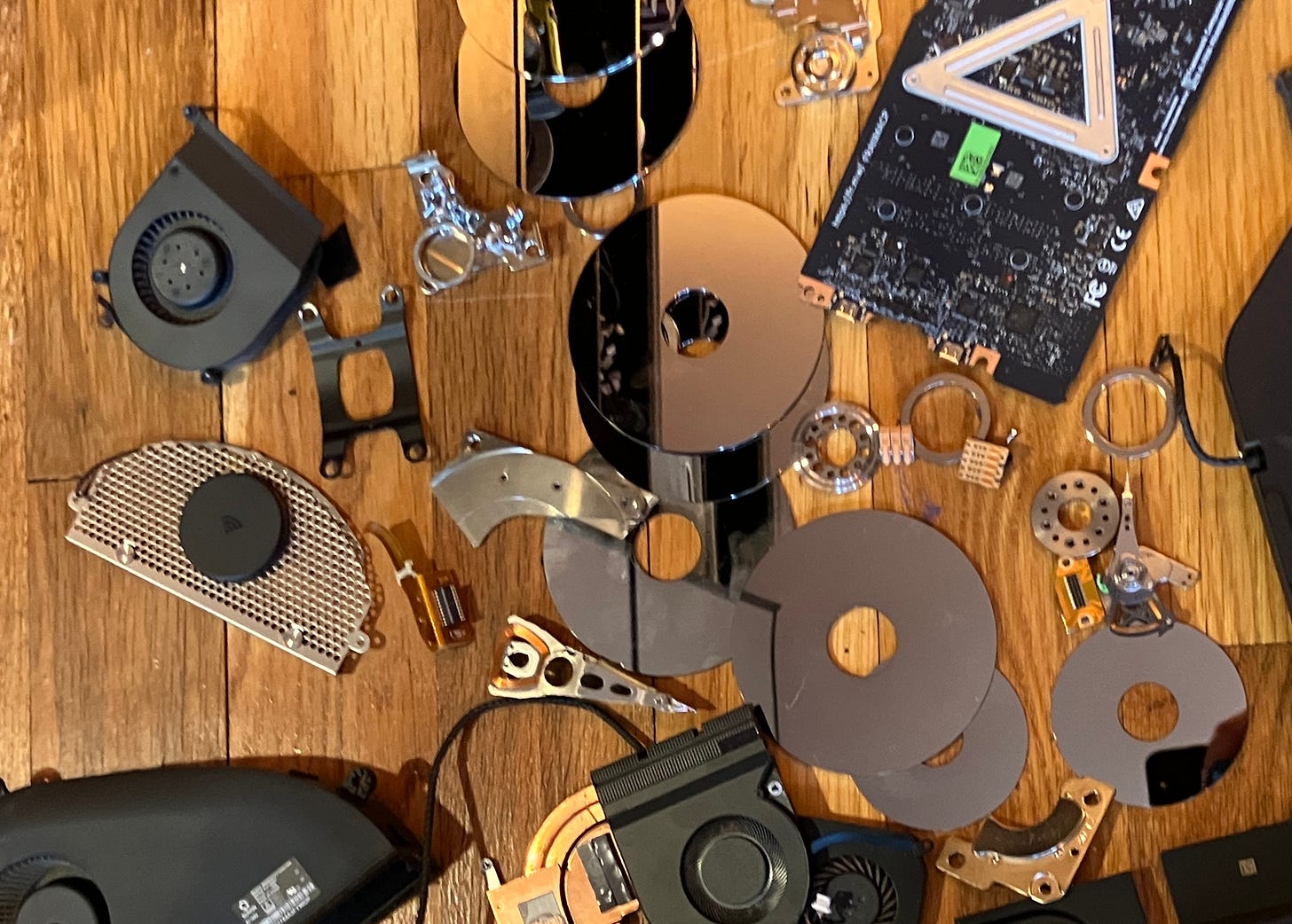 Computer parts on the floor.